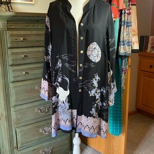 Citron 2X black blue Silk kimono style blouse